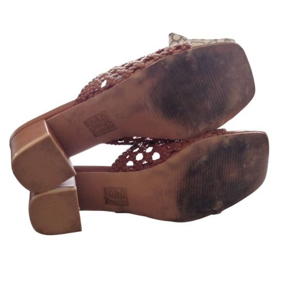 Shoe'N Tale Size 7.5 Sandals Heeled Square Open Toe Woven Mules Slip-On Slides - Picture 10 of 12